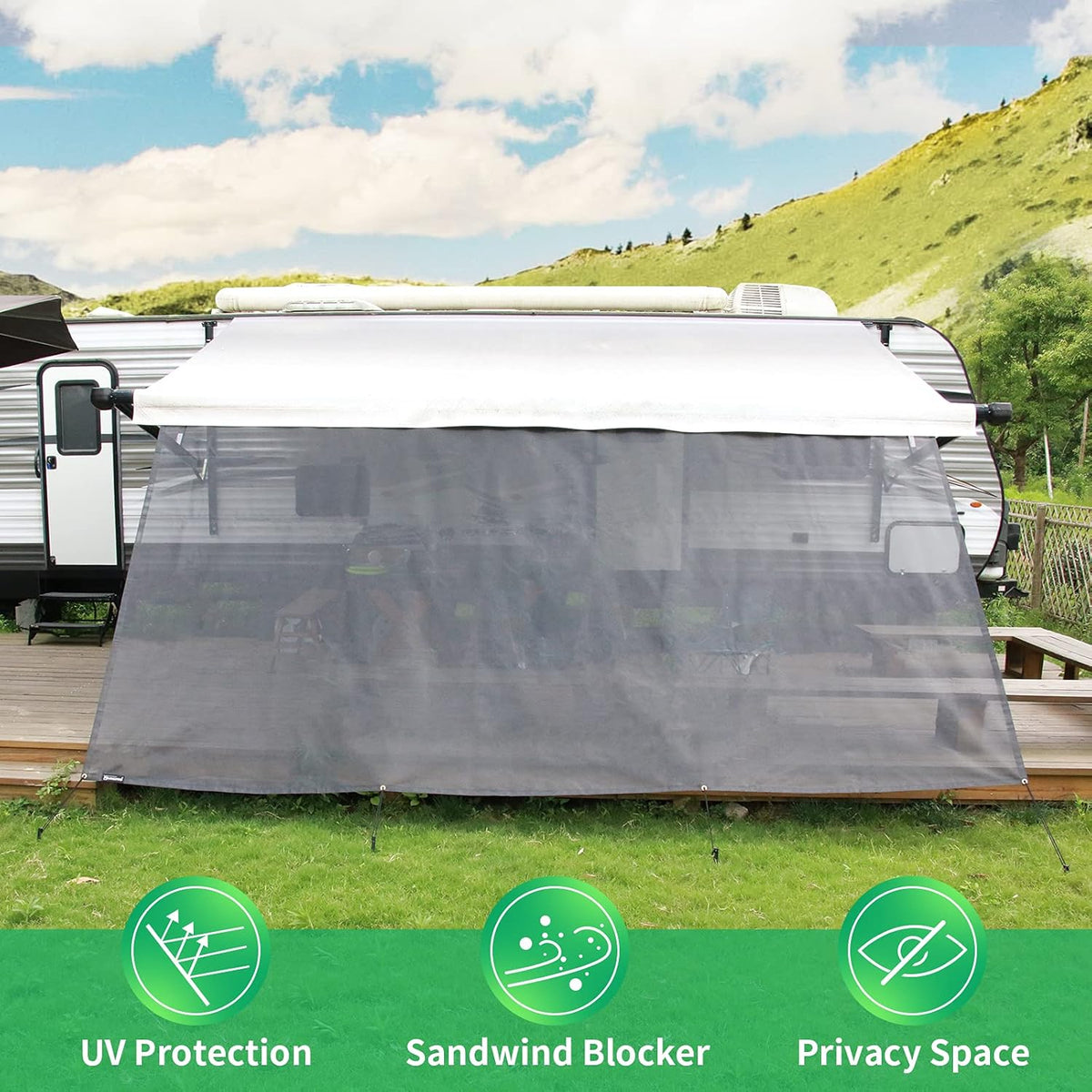 RV Awning Side Shade Kit 9'x7' Sunscreen Z200