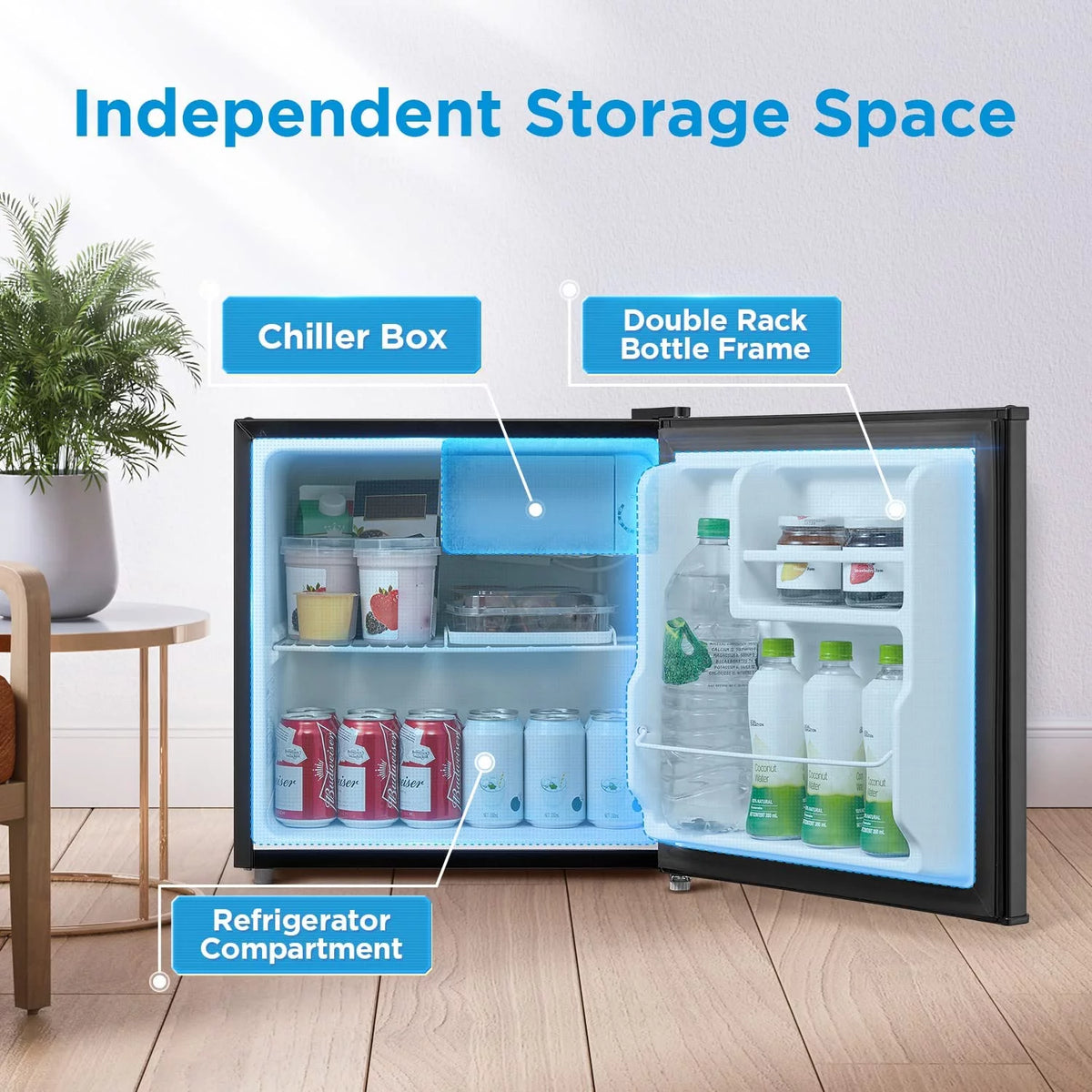 Compact Single Reversible Door Refrigerator 1.6 Cubic Feet Black E518