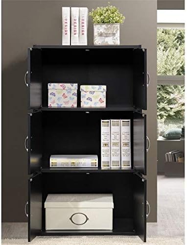 3 Shelf 6 Door Bookcase in Black Q357