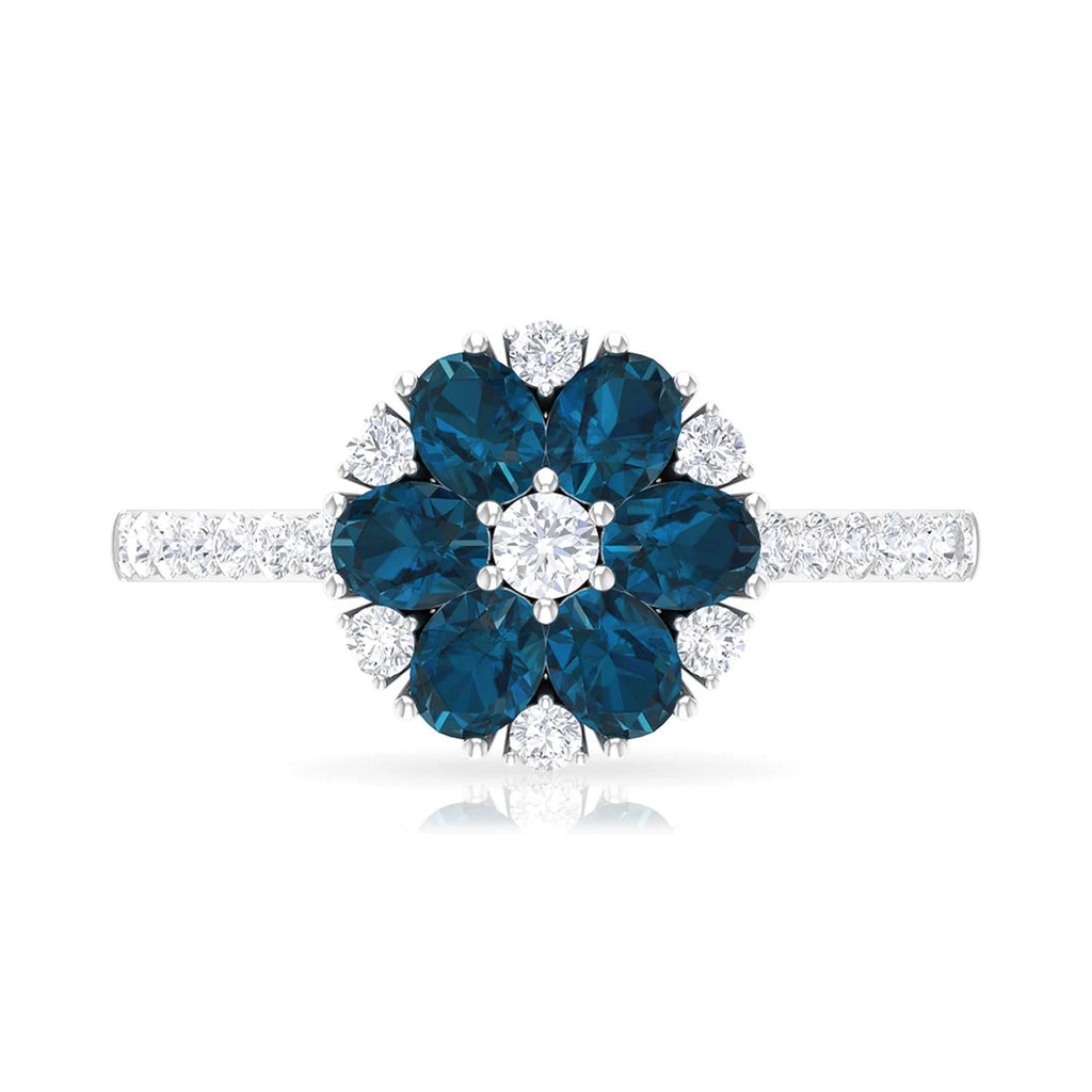 London Blue Topaz Ring with Diamond, 925 Sterling Silver J750031