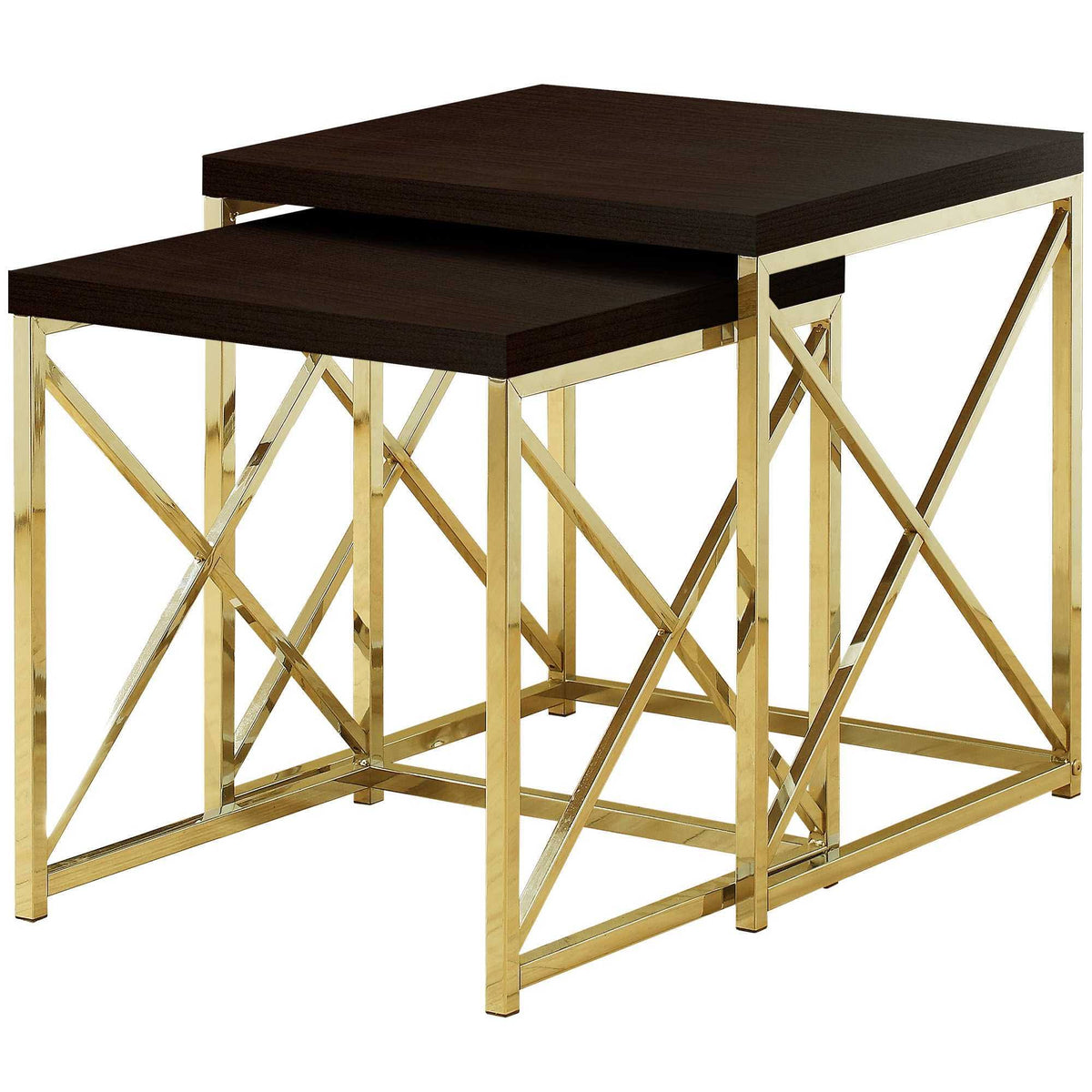 Cappuccino Gold Particle Board Metal 2pcs Nesting Table Set I334641