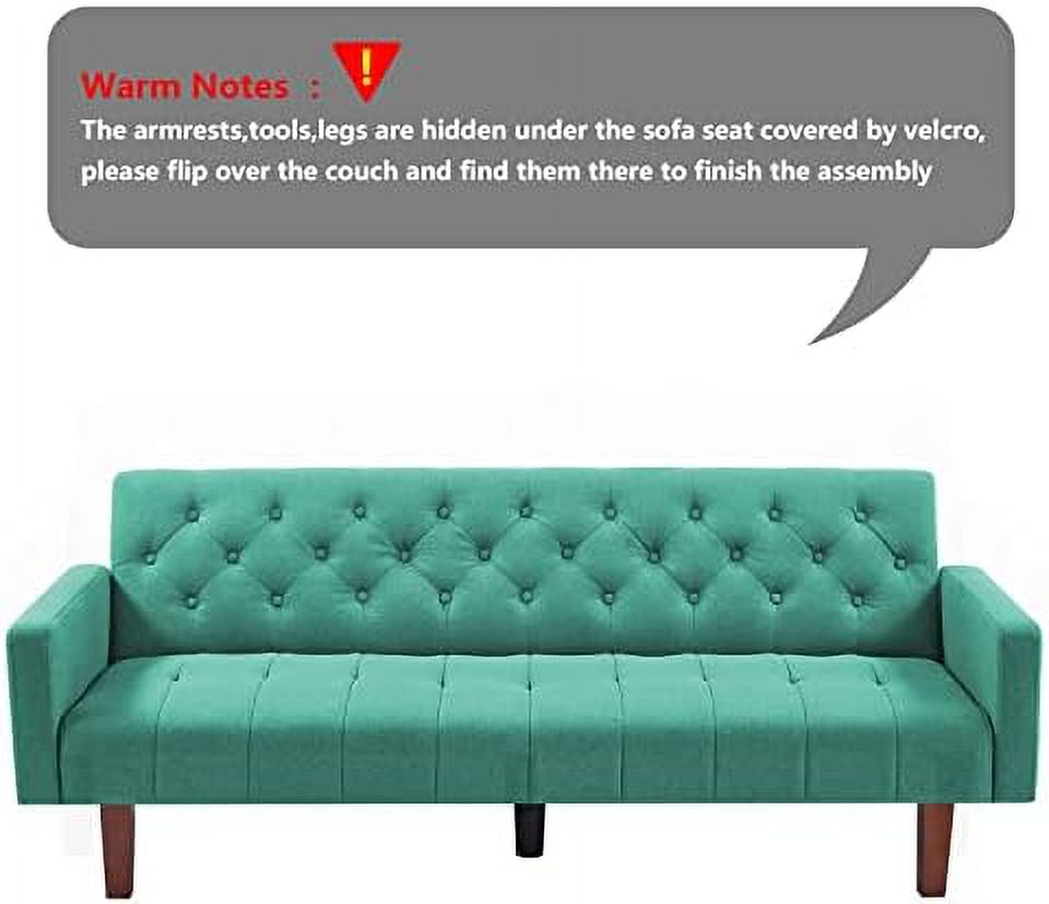 Linen Upholstered Futon Sofa Bed 74" Tufted 3 Seater (Grey) G88907