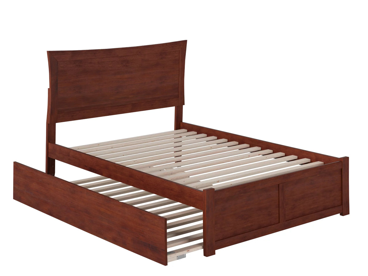 Walnut Full Platform Bed with Trundle Bed C29691