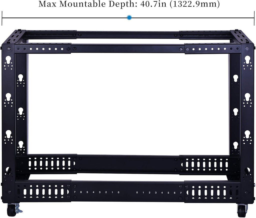 12U Open Frame Server Rack, Heavy Duty 4 Post Adjustable Depth with Casters T81848