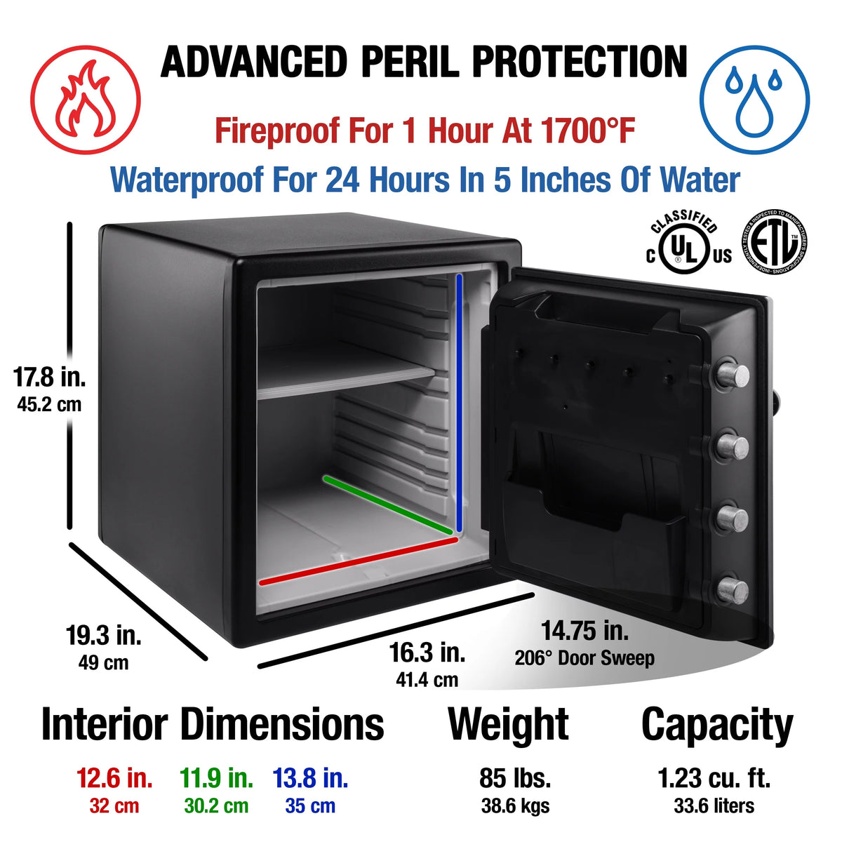 Water and Fire Resistant Safe with Digital Keypad Lock, 1.23 Cu. ft. Q577