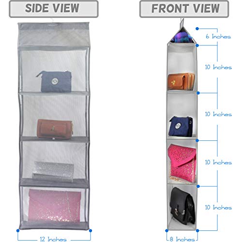 XL Size Hanging Handbag Purse Organizer, 2 Pack, 10 Shelves Total, Grey C3037