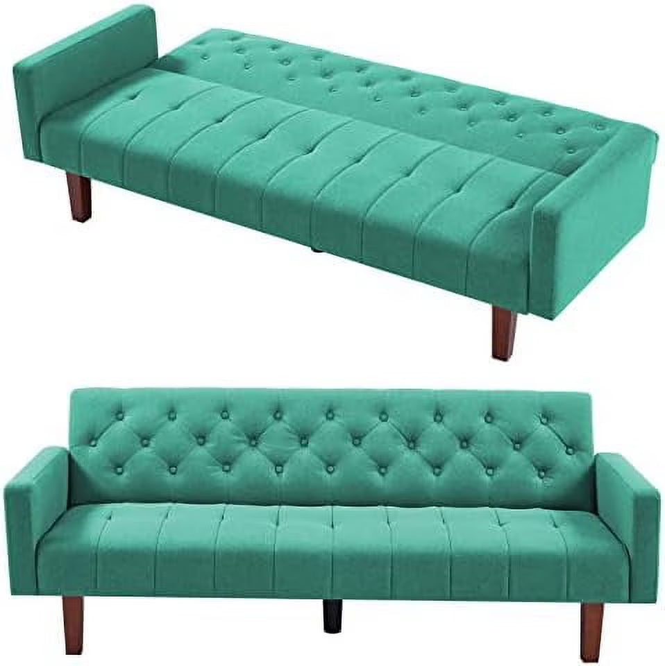 Linen Upholstered Futon Sofa Bed 74" Tufted 3 Seater (Grey) G88907