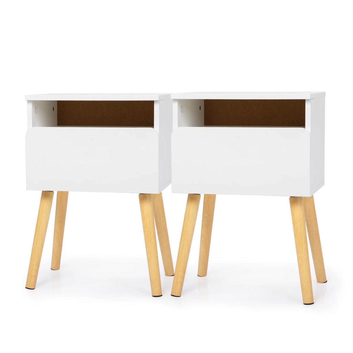 White Nightstands Set of 2 with Storage Drawer and Shelf E581051