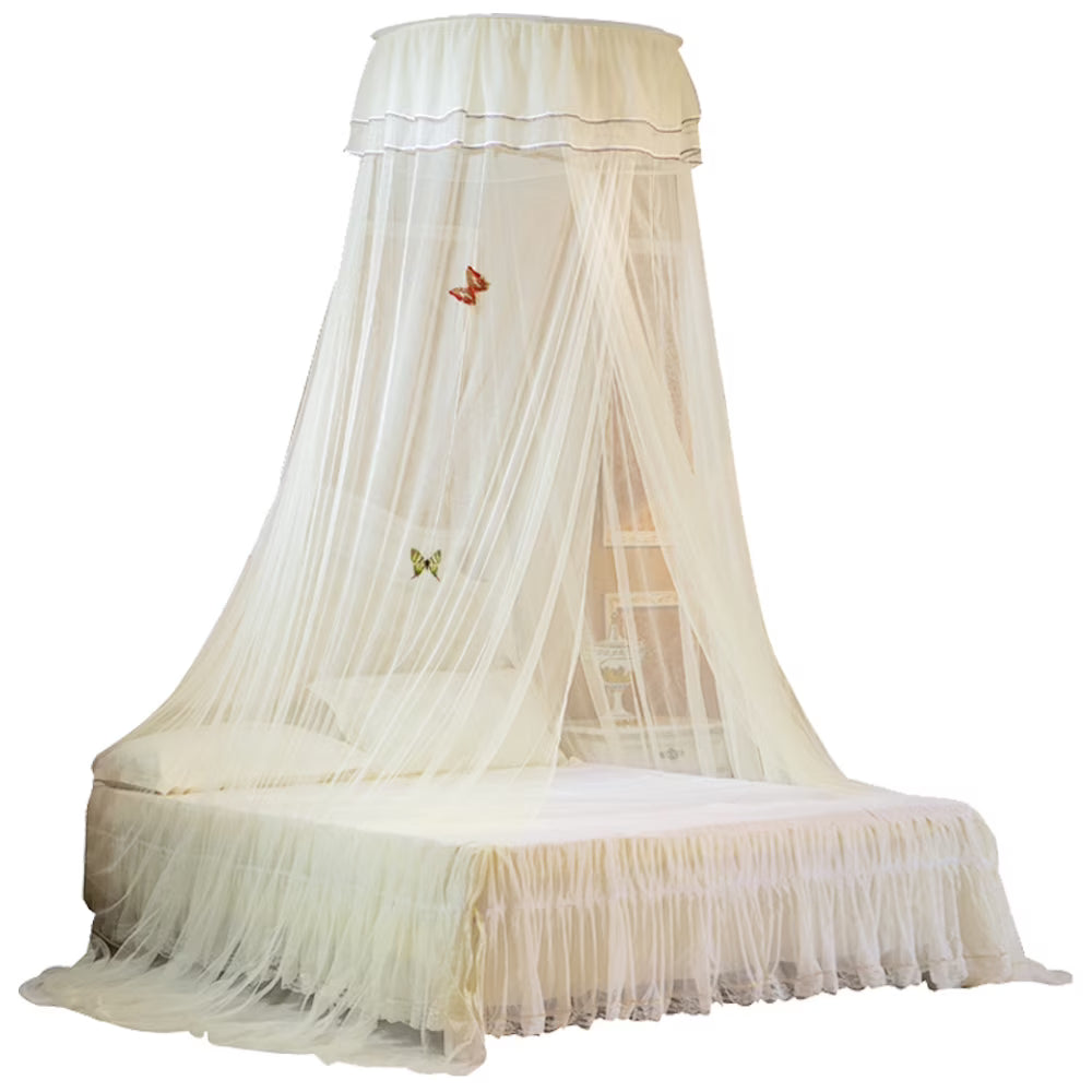White Dome Bed Canopy Fine Mesh Net Lace Curtain B397985
