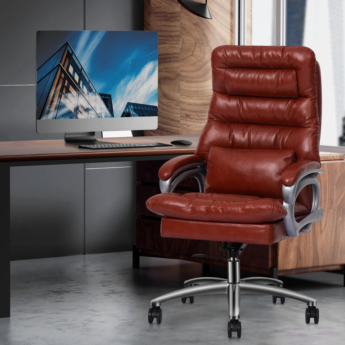 Brown PU Leather Swivel Office Chair Y24481