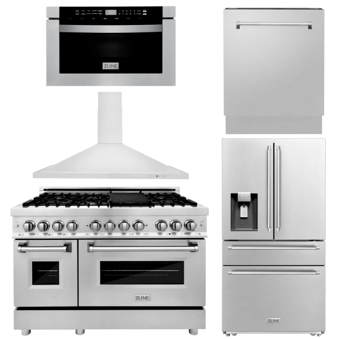 48 Dual Fuel Range, Range Hood, Microwave, Dishwasher, Refrigerator with Water & Ice Dispenser N644