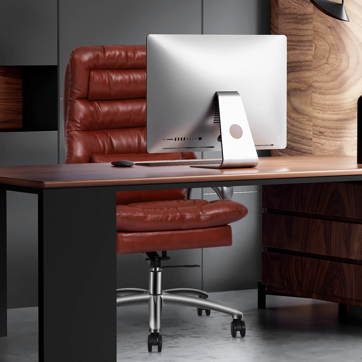Brown PU Leather Swivel Office Chair Y24481