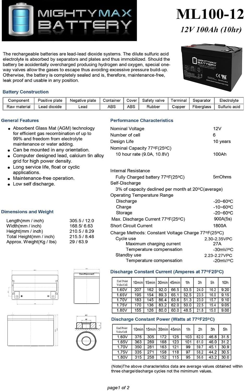 12V 100AH SLA Battery D2760