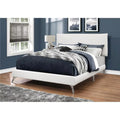 White Leather-Look Queen Size Bed with Chrome Legs W14588