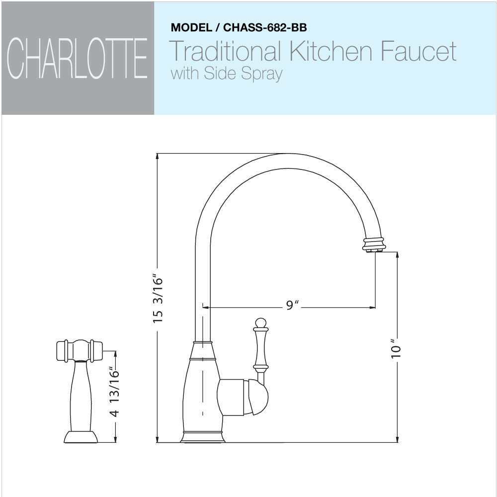 Brushed Brass Kitchen Faucet with Sidespray C35475