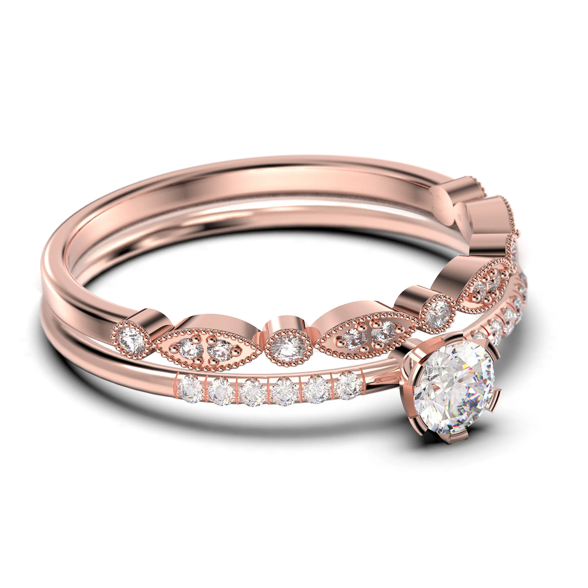 1.05 Carat Round Cut Diamond Moissanite Engagement Ring in 10k Solid Rose Gold P53405
