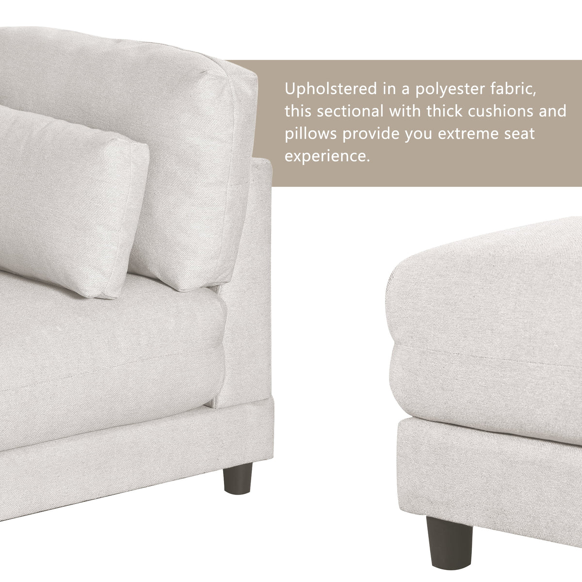 2 Pieces L Shaped Sectional Sofa Set with Ottomans and Waist Pillows F406