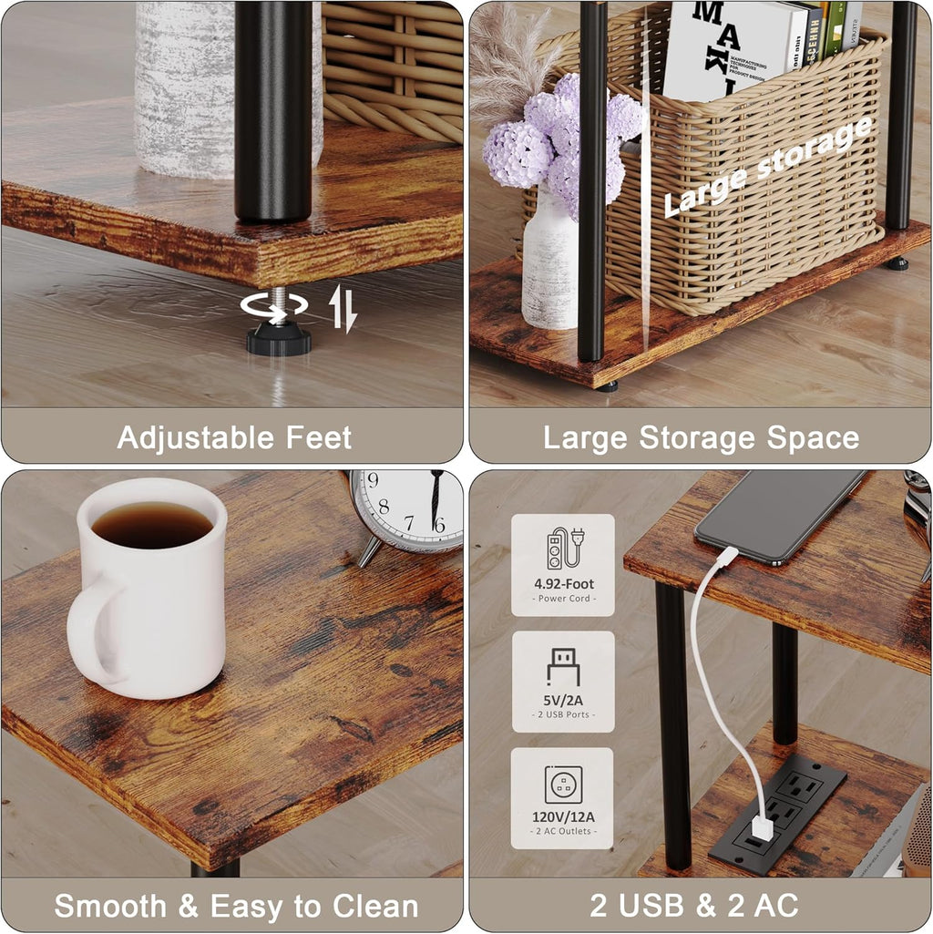 3-Tier Narrow Side Table with Charging Station I6161
