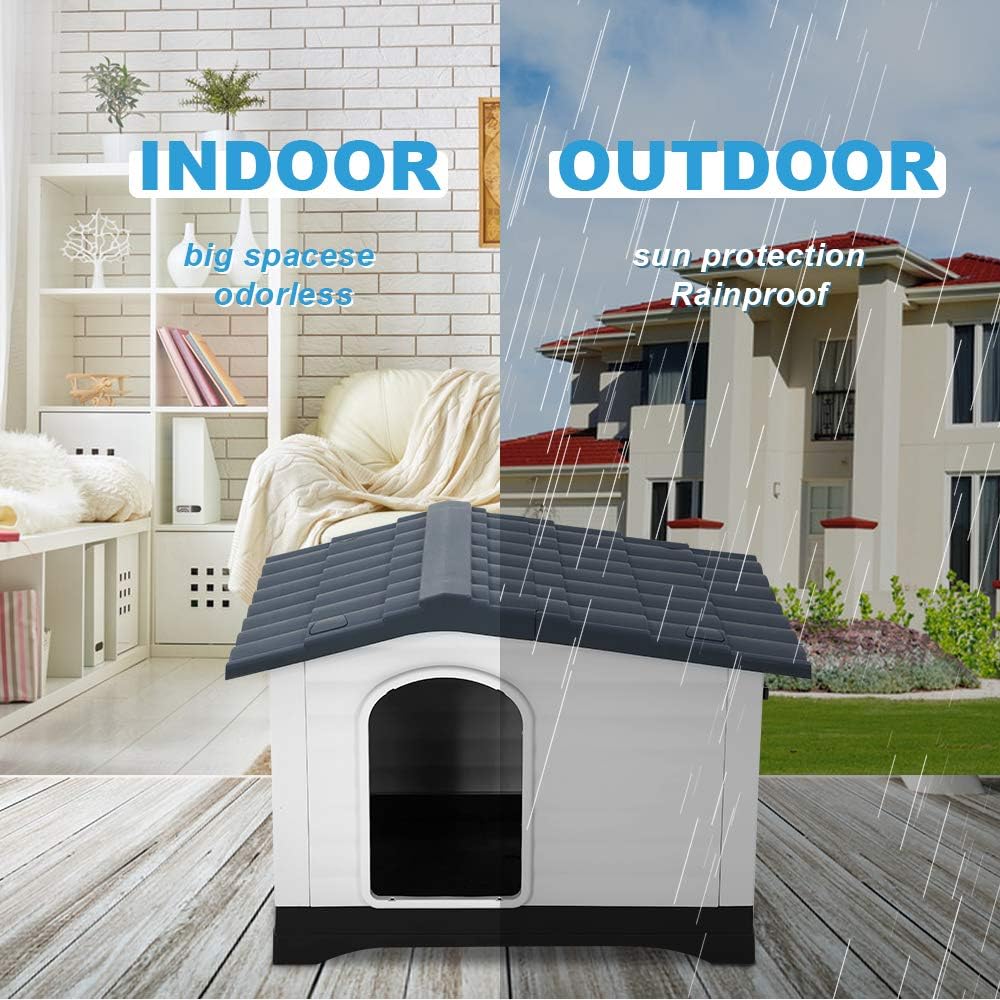 Large Water Resistant Plastic Dog House with Elevated Floor Q289