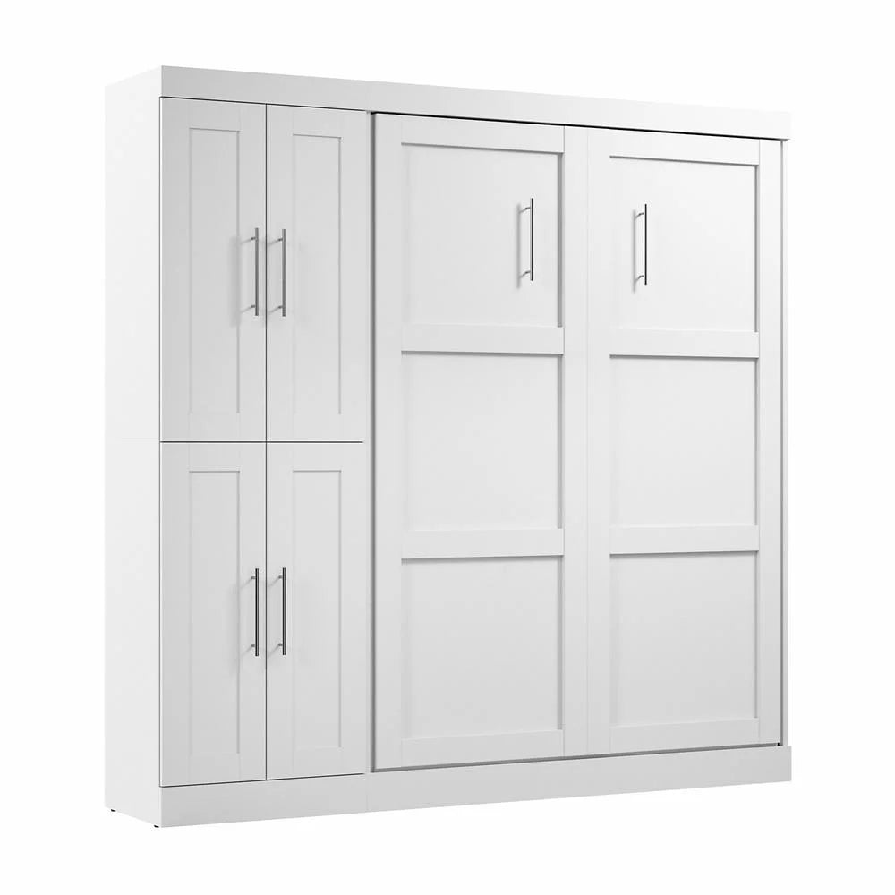 White Engineered Wood Full Murphy Bed with Closet Organizer V902