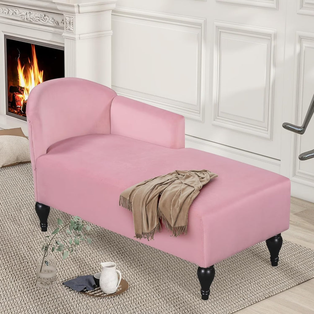Velvet Upholstered Chaise Lounge Chair with Solid Wood Legs J330304