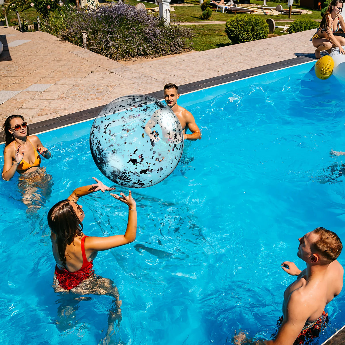 2 Pcs Glitter Confetti Inflatable Beach Balls with Air Pump T37888