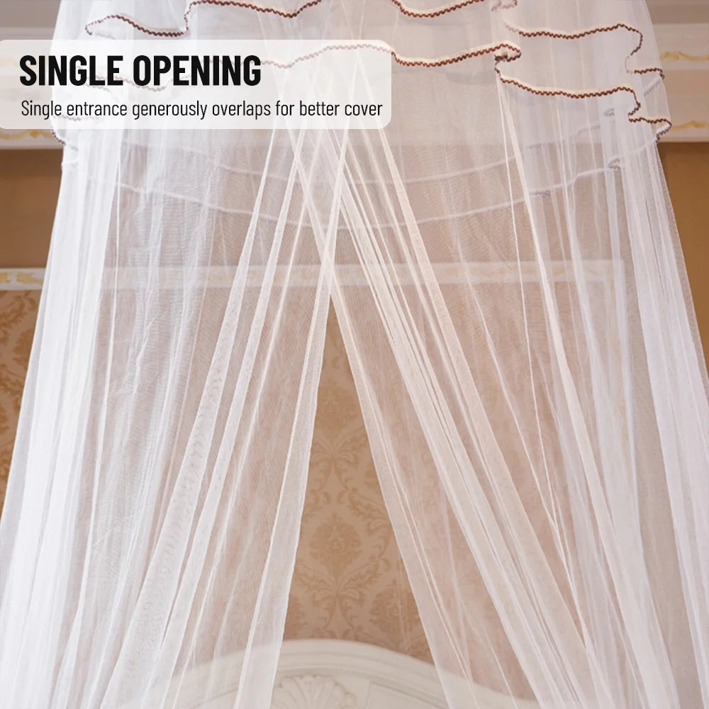 White Dome Bed Canopy Fine Mesh Net Lace Curtain B397985