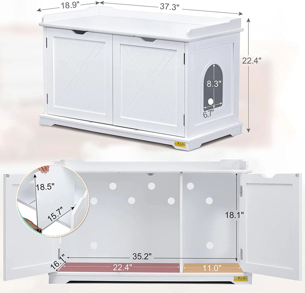 White Cat Litter Box Enclosure Storage Bench Furniture Q4135