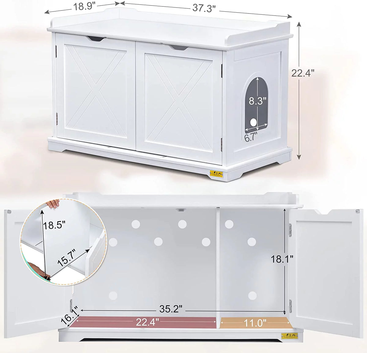 White Cat Litter Box Enclosure Storage Bench Furniture Q4135