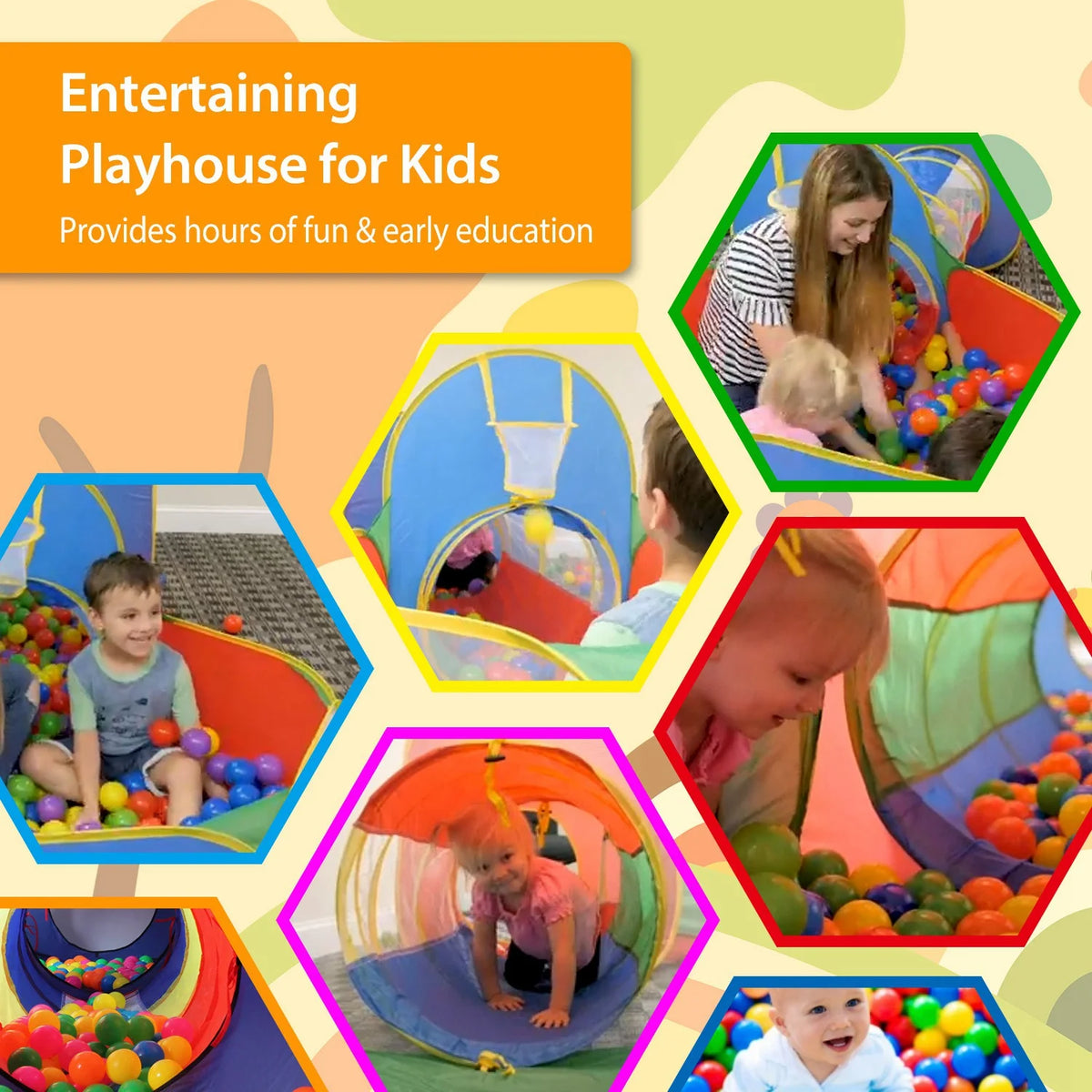 5Pcs Colorful Kids Play Tent Ball Pit Crawl Tunnel Playhouse I145622