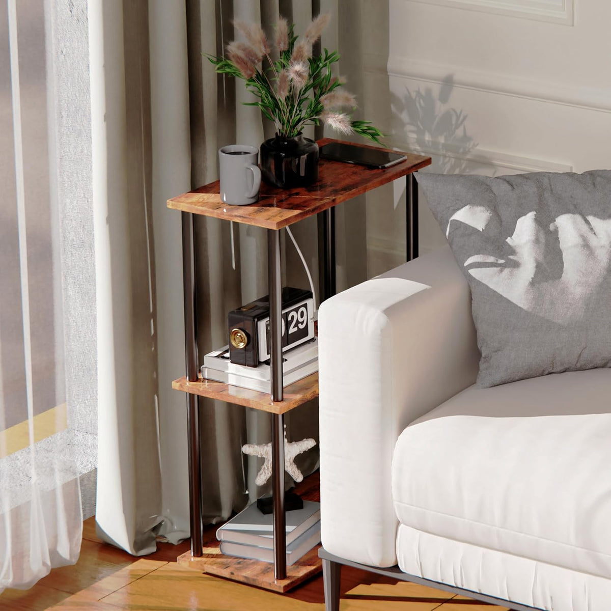 3-Tier Narrow Side Table with Charging Station I6161