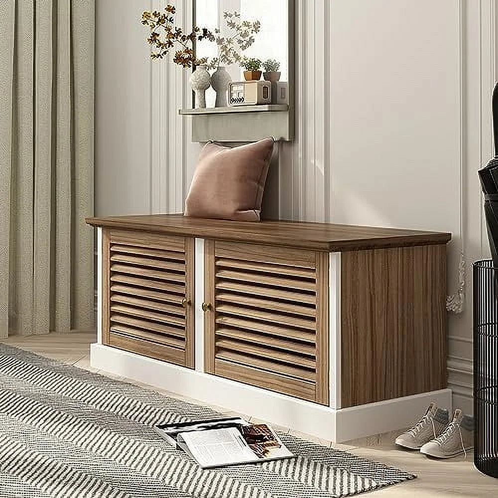 Brown and White Shoe Bench with Shelves H39560