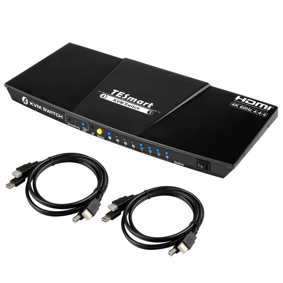 4K HDMI 4x1 KVM Switch with 2 Pcs 5ft KVM Cables K17427