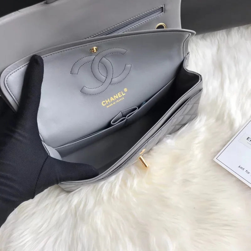Grey Lambskin Leather Flap Bag M2013
