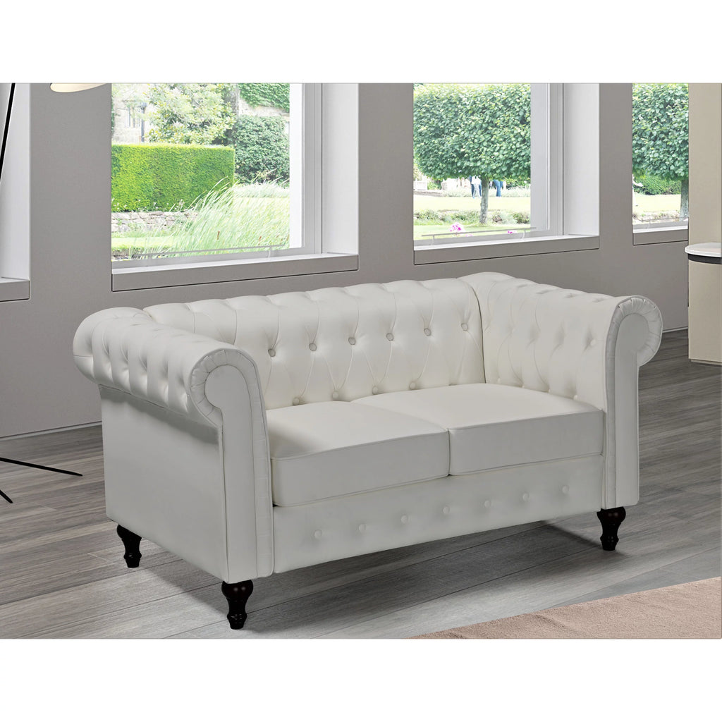 Cream White Velvet Upholstered Loveseat A95601