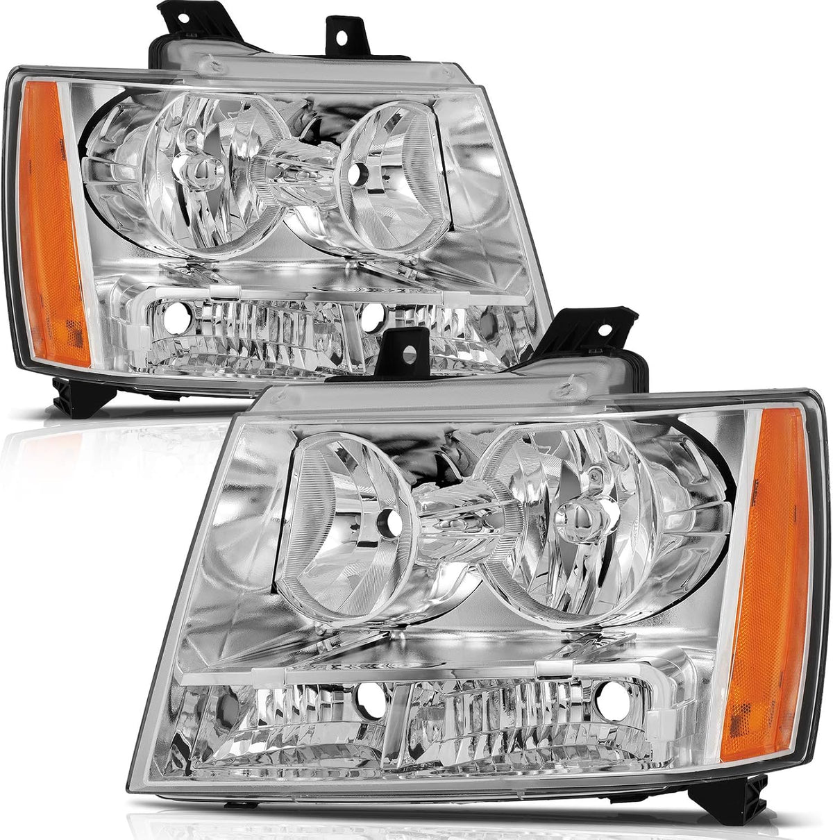 Chrome Housing Amber Reflector Clear Lens Headlight Assembly L7598