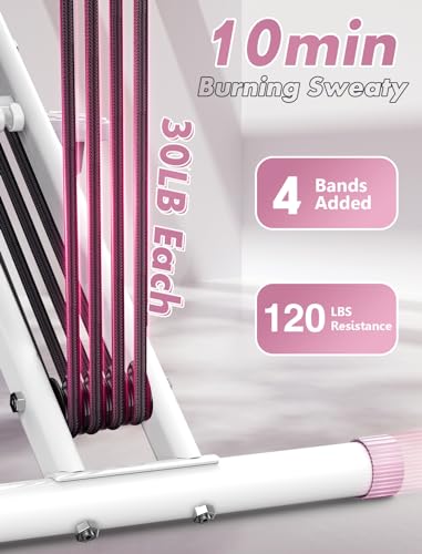 Pink Foldable Rowing Machine with 4 Resistance Bands T704507