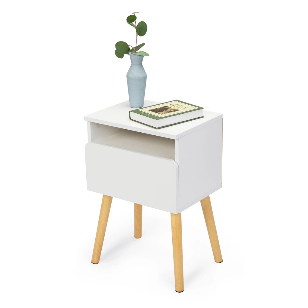 White Nightstands Set of 2 with Storage Drawer and Shelf E581051
