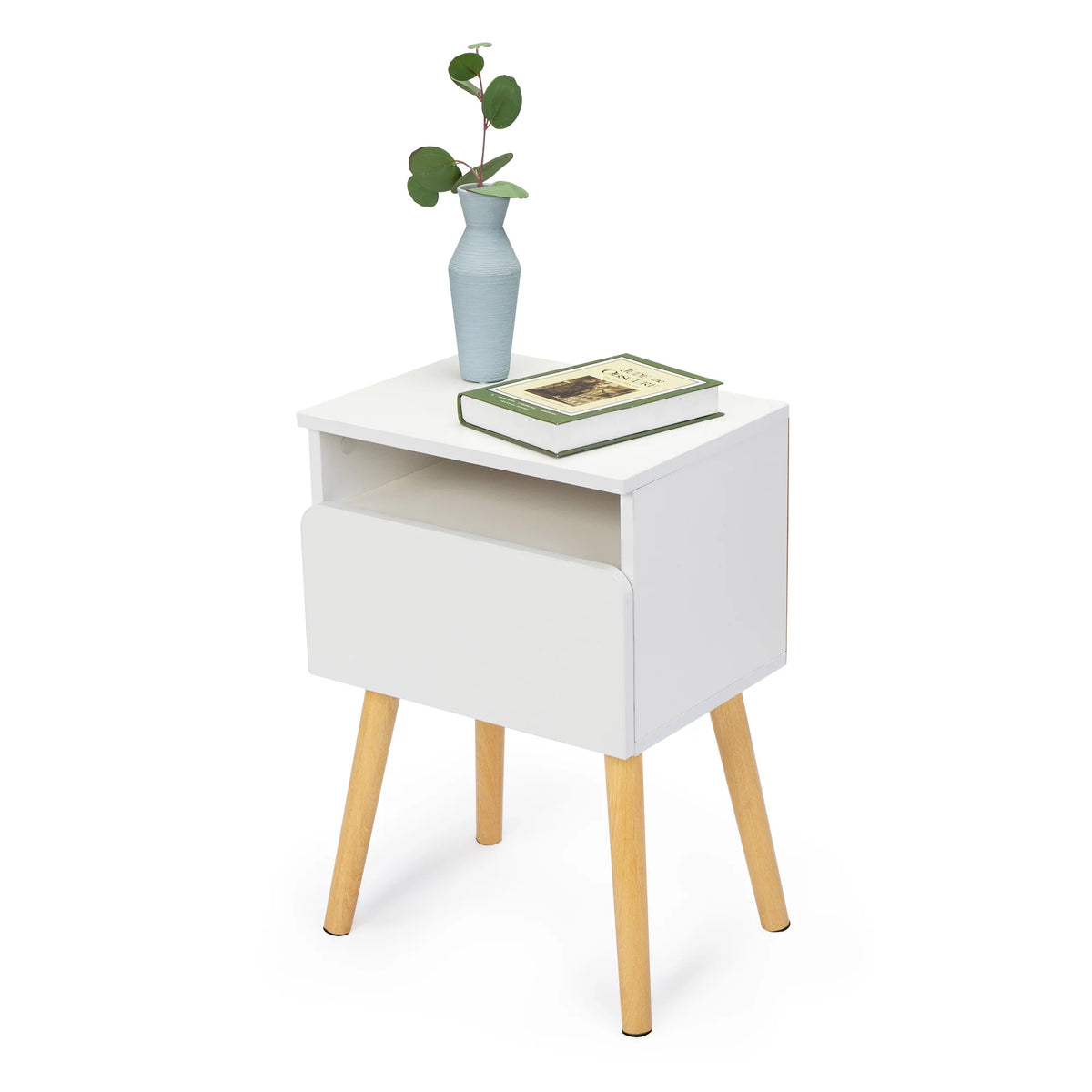 White Nightstands Set of 2 with Storage Drawer and Shelf E581051