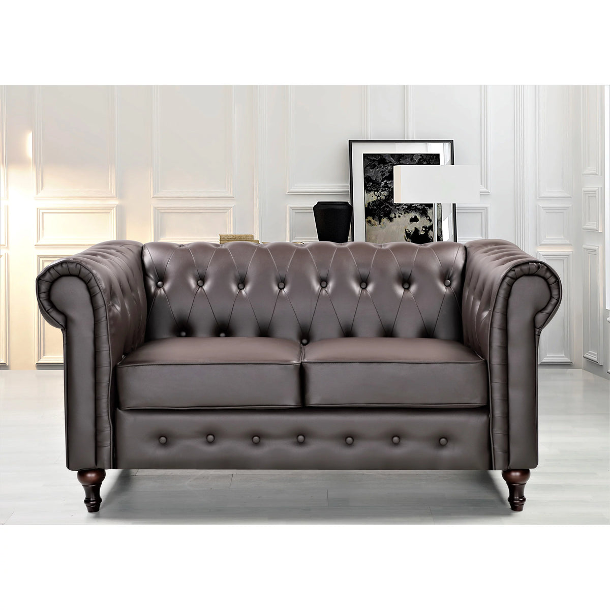 Cream White Velvet Upholstered Loveseat A95601