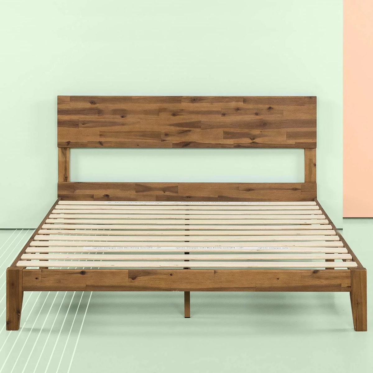 King Size Medium Brown Wood Platform Bed Frame with Headboard A464776