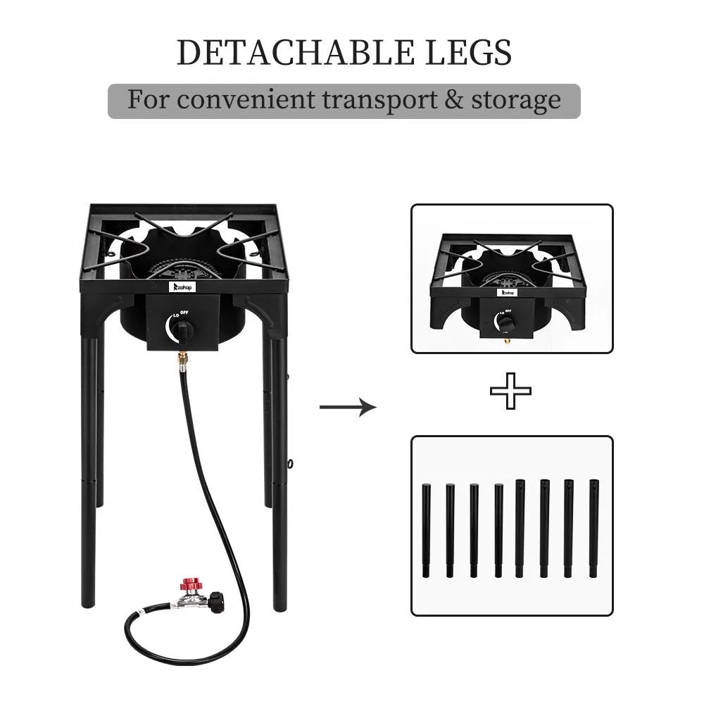 Portable Propane 75,000BTU Single Burner Outdoor Cooker Stove, Black O8702