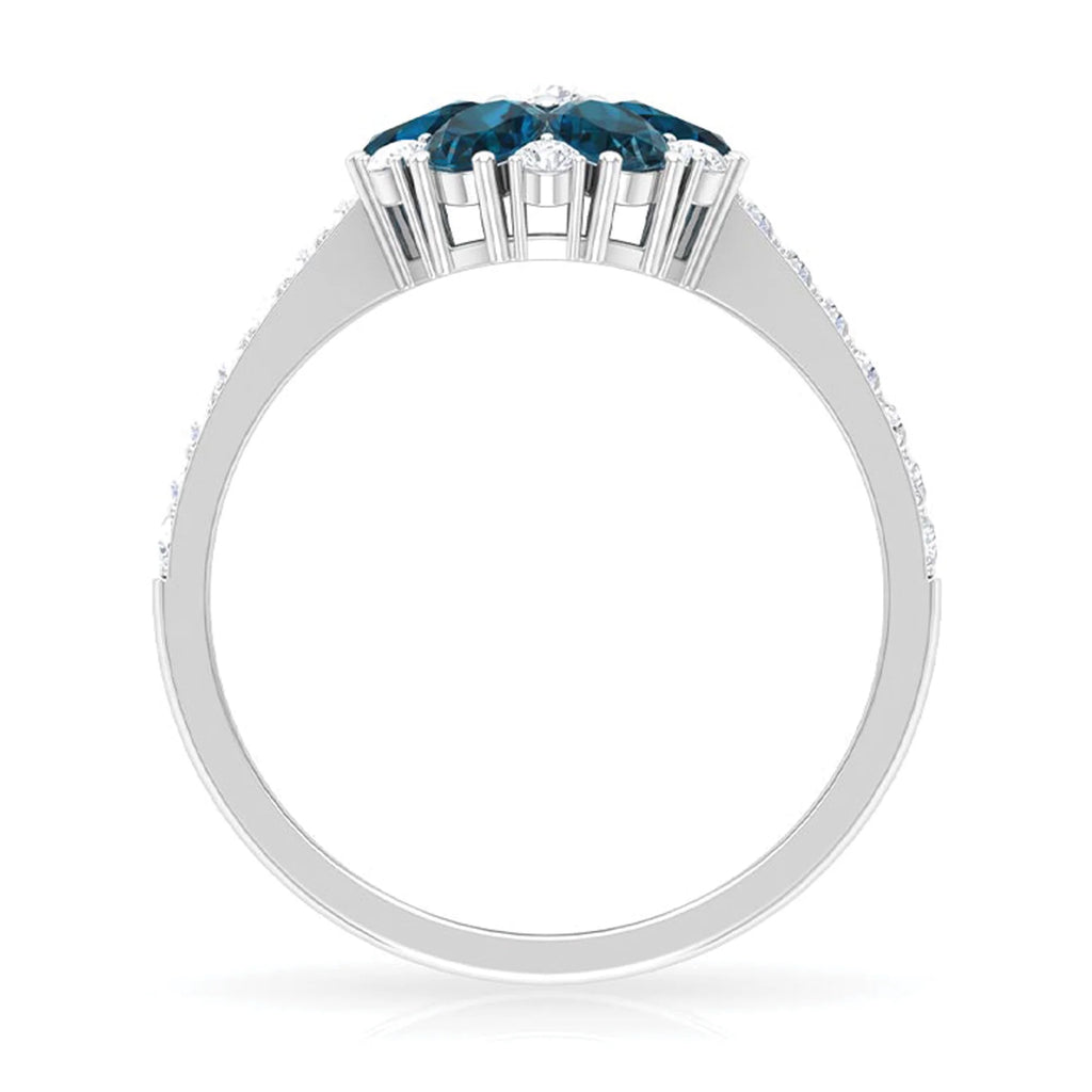 London Blue Topaz Ring with Diamond, 925 Sterling Silver J750031