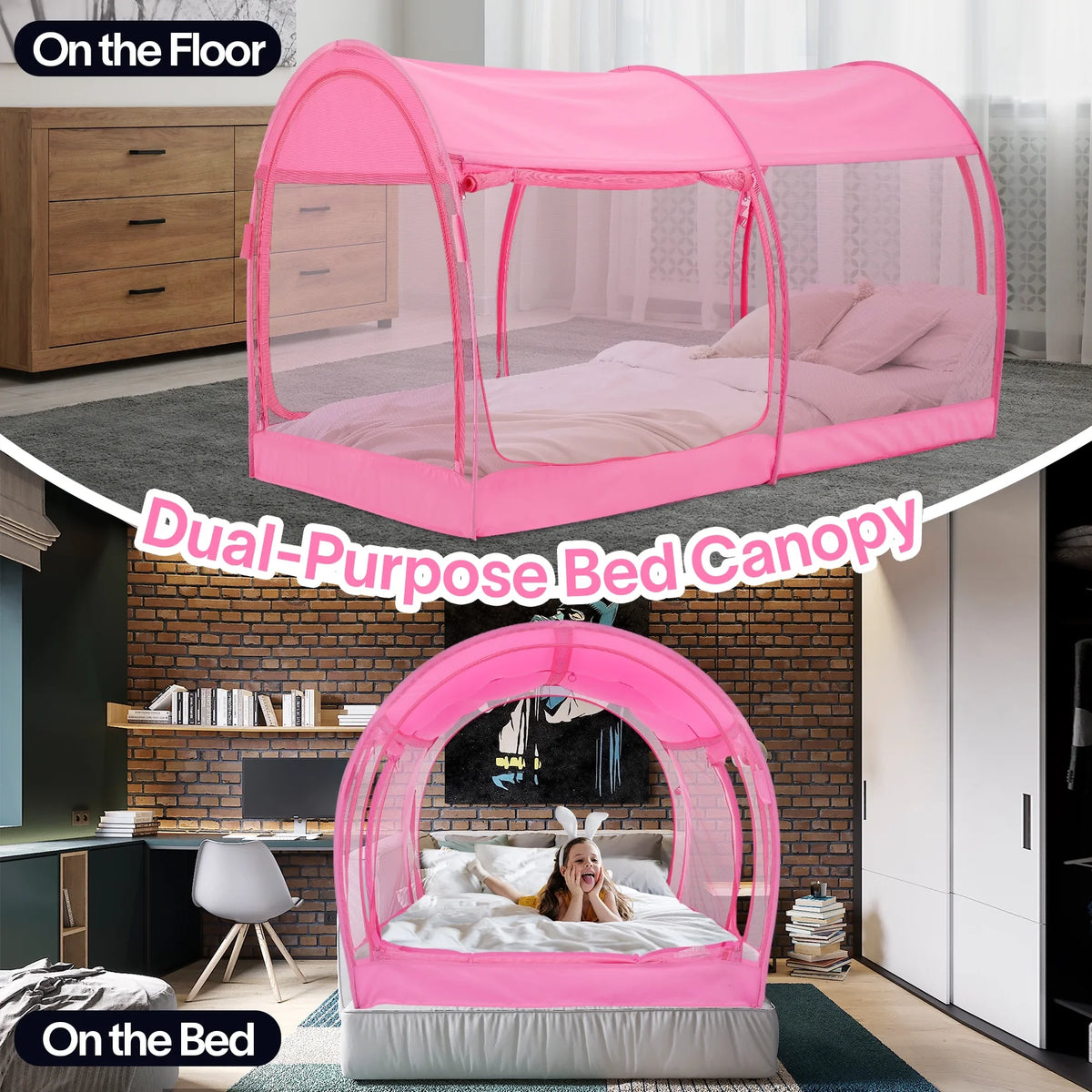 Twin Size Pink Bed Tent Mosquito Net Privacy Space M9125