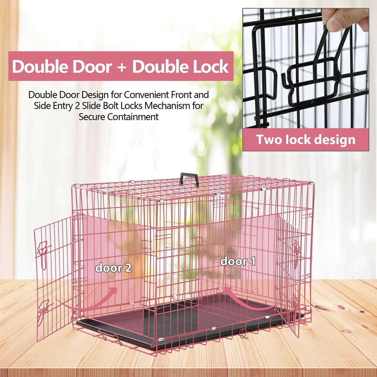 Folding Dog Cage Double Door Q6659