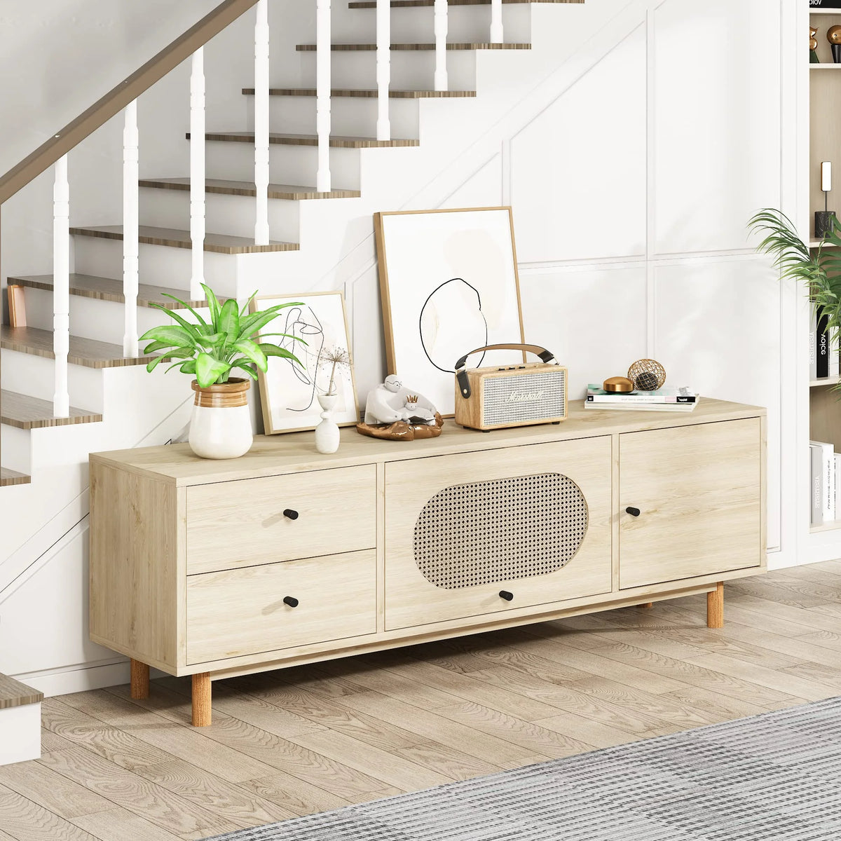 Natural Rattan TV Stand with 2 Drawers E95874