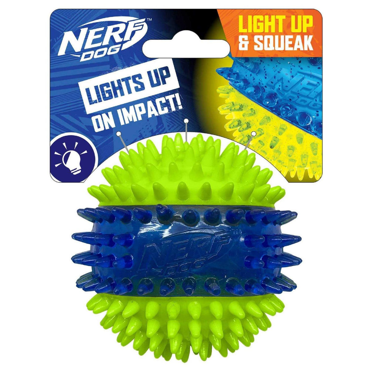 Translucent TPR 3-Part Spike LED & Squeak Ball Dog Toy V167