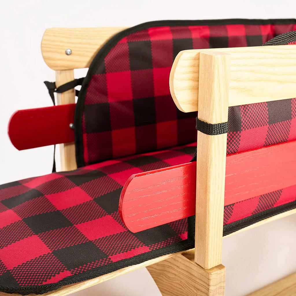Wood Snow Sled with Cushion Seat and Pulling Rope L842
