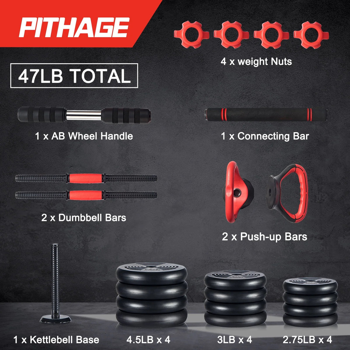 5-in-1 Adjustable Dumbbell Set 45lb Black U992702