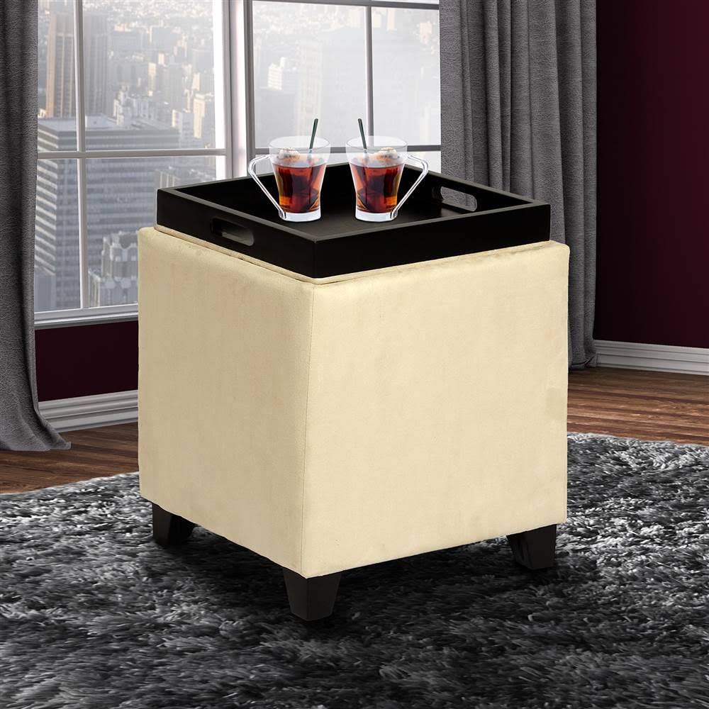 Red Microfiber Storage Ottoman F425855